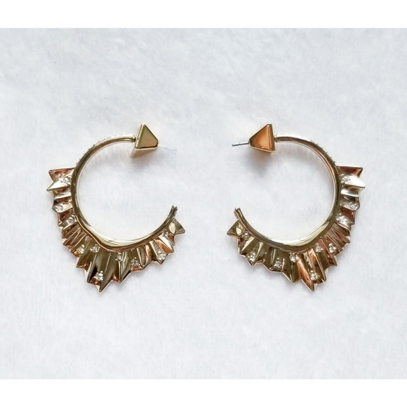 ALEXIS BITTAR crystal-encrusted pleated ruffle hoop engraved pierced earrings - Picture 2 of 10